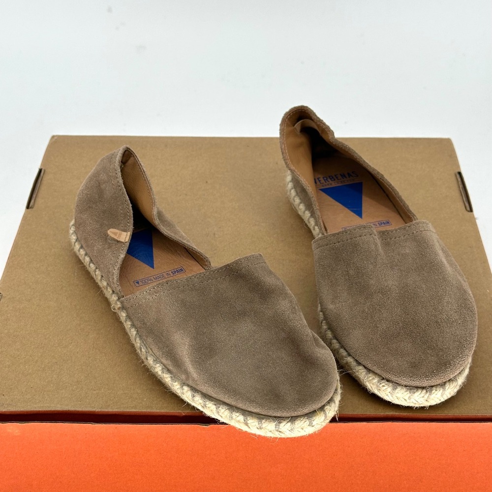 Verbenas Taupe Suede Leather Espadrille Flats Slip On Shoes Spain 38